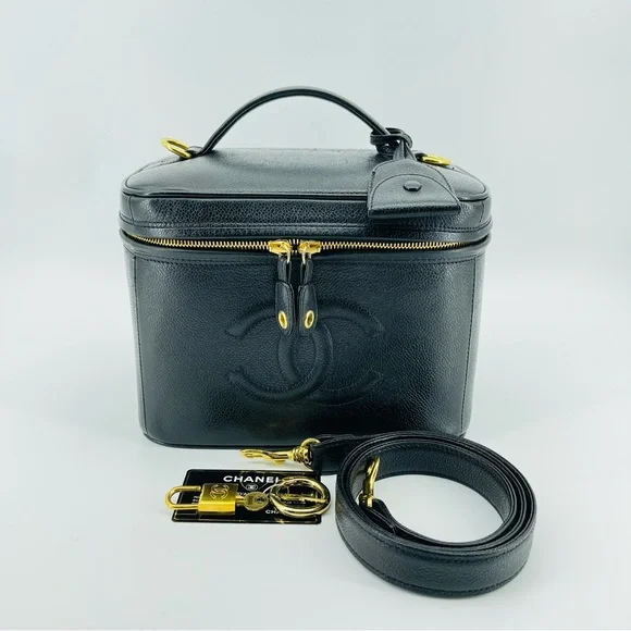 CHANEL Black Leather Vanity Crossbody with Gold-Tone Lock - Picture 2 of 13